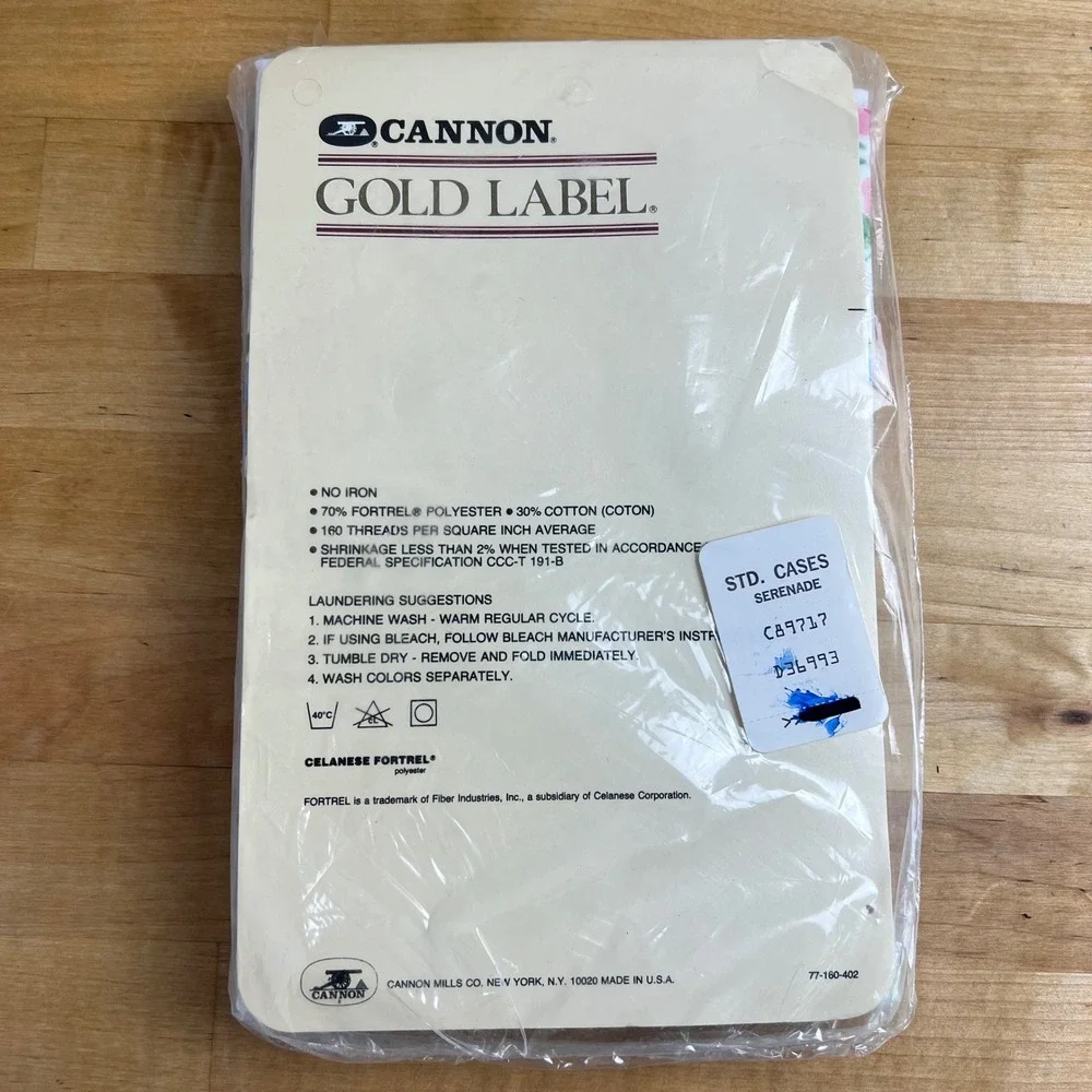 Vintage Cannon Pillowcases Gold Label Serenade Standard Queen White Floral NEW